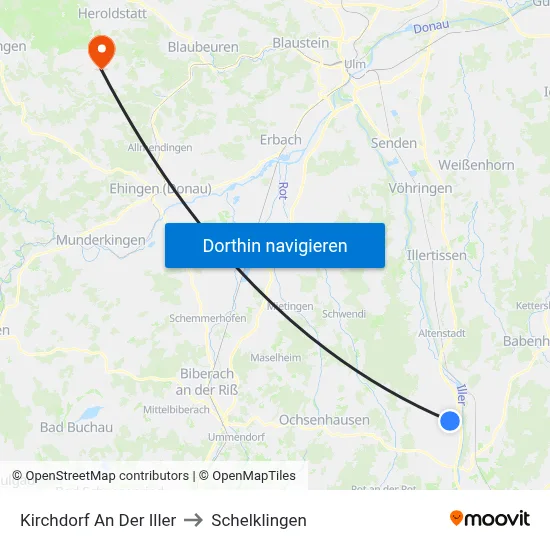 Kirchdorf An Der Iller to Schelklingen map