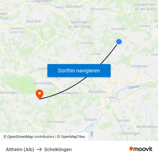 Altheim (Alb) to Schelklingen map