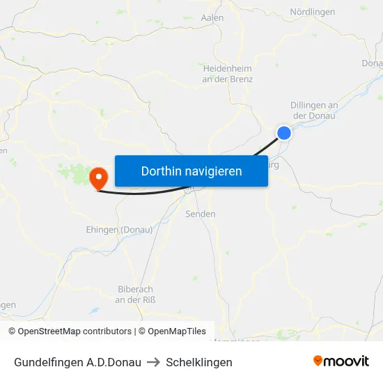 Gundelfingen A.D.Donau to Schelklingen map