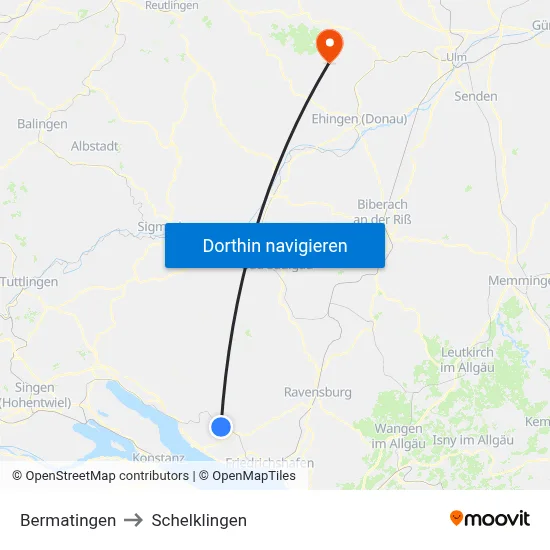 Bermatingen to Schelklingen map