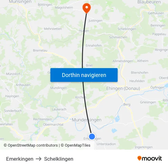 Emerkingen to Schelklingen map
