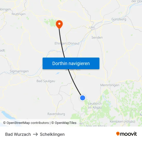 Bad Wurzach to Schelklingen map