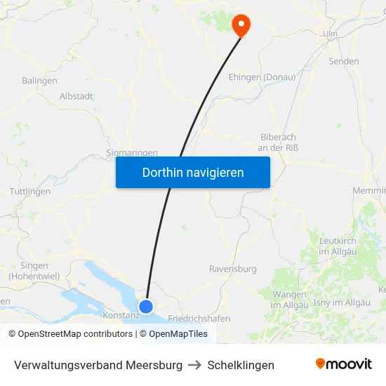 Verwaltungsverband Meersburg to Schelklingen map