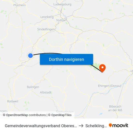 Gemeindeverwaltungsverband Oberes Gäu to Schelklingen map
