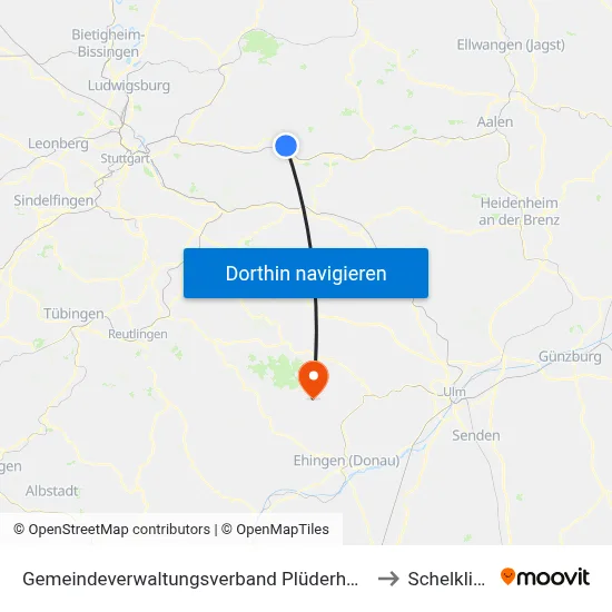 Gemeindeverwaltungsverband Plüderhausen-Urbach to Schelklingen map