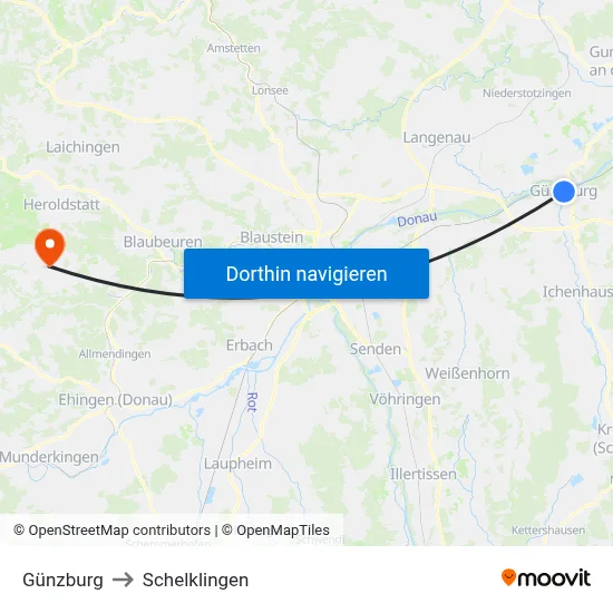 Günzburg to Schelklingen map