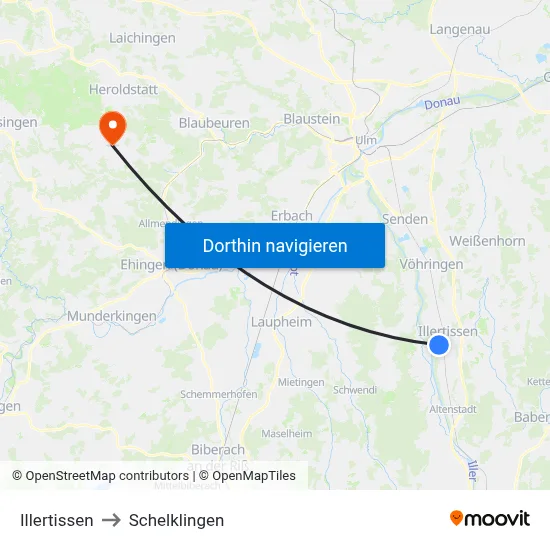 Illertissen to Schelklingen map