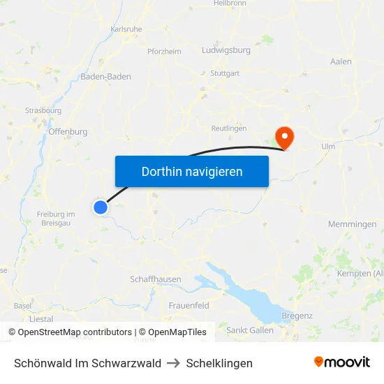 Schönwald Im Schwarzwald to Schelklingen map