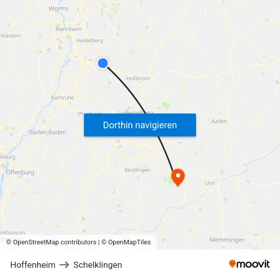 Hoffenheim to Schelklingen map