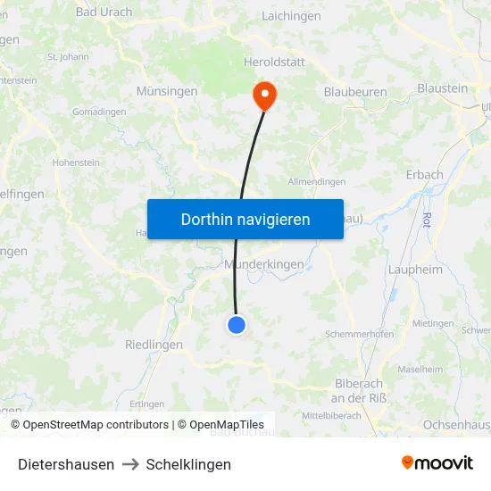 Dietershausen to Schelklingen map