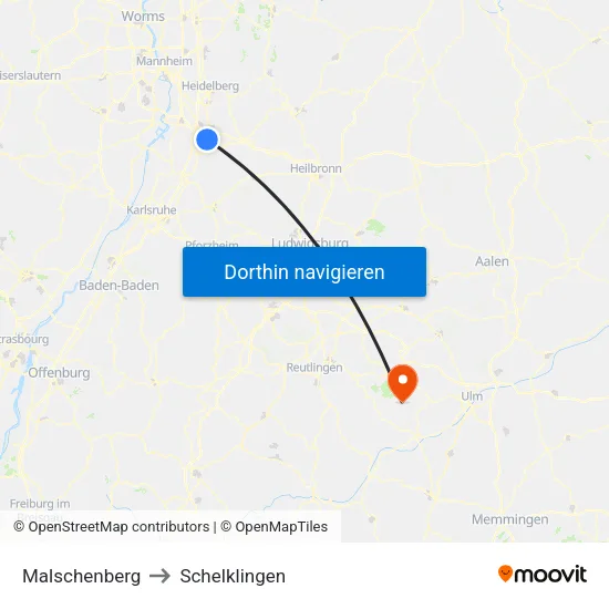 Malschenberg to Schelklingen map
