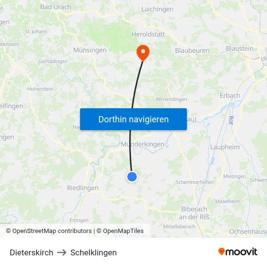 Dieterskirch to Schelklingen map