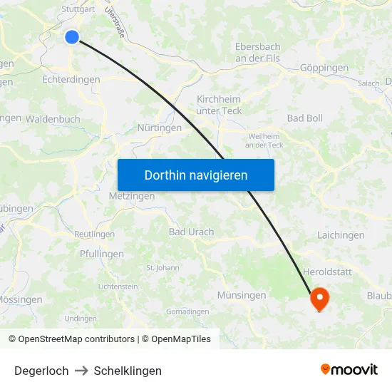 Degerloch to Schelklingen map