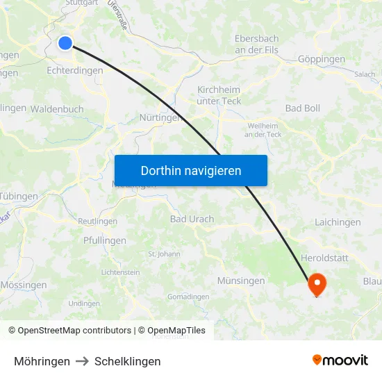 Möhringen to Schelklingen map