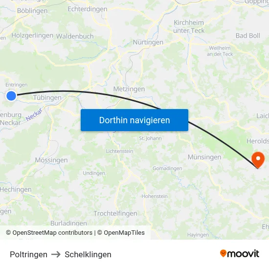 Poltringen to Schelklingen map