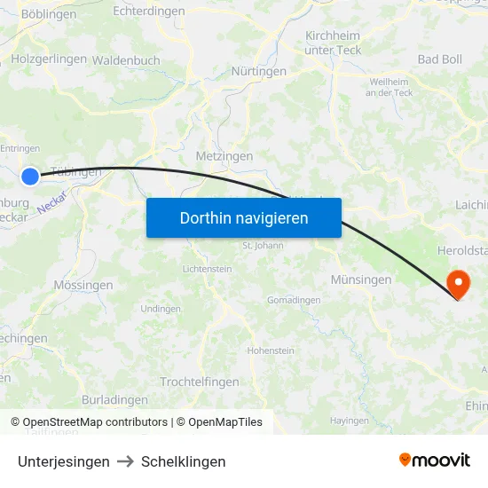 Unterjesingen to Schelklingen map