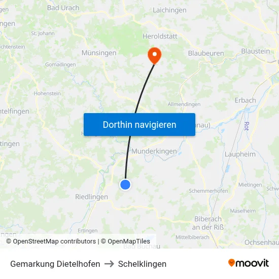 Gemarkung Dietelhofen to Schelklingen map