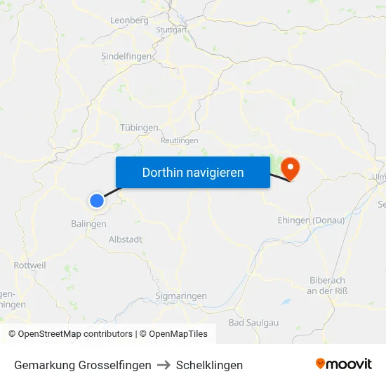 Gemarkung Grosselfingen to Schelklingen map
