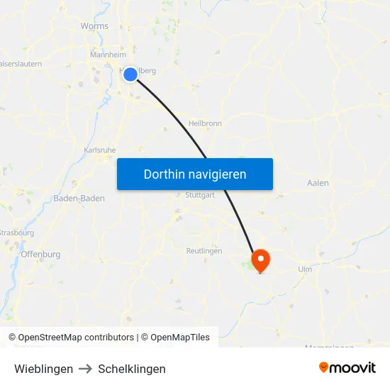 Wieblingen to Schelklingen map