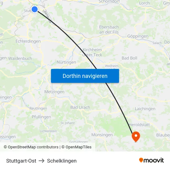 Stuttgart-Ost to Schelklingen map