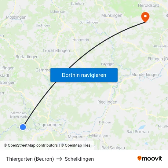 Thiergarten (Beuron) to Schelklingen map