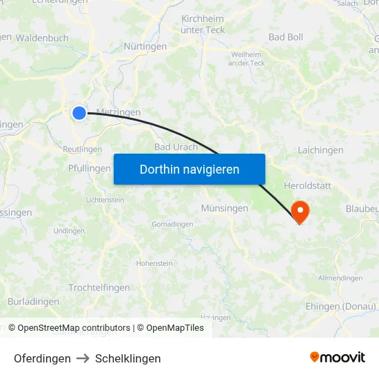 Oferdingen to Schelklingen map