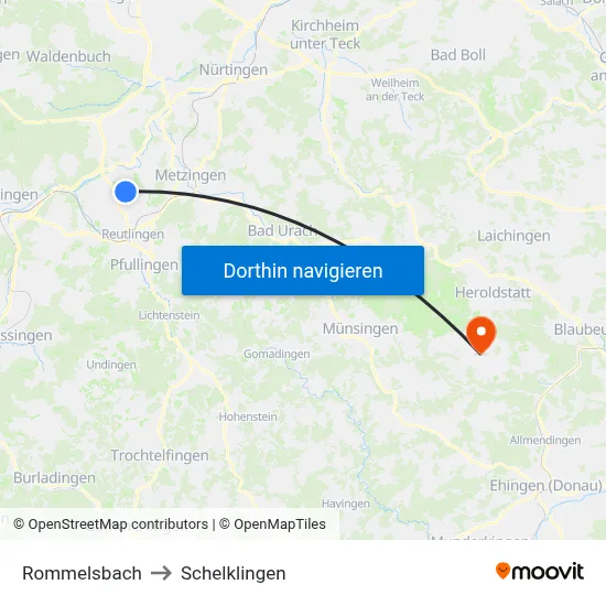 Rommelsbach to Schelklingen map