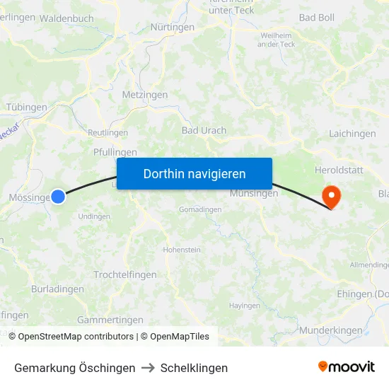 Gemarkung Öschingen to Schelklingen map