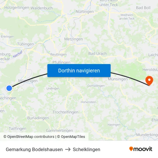 Gemarkung Bodelshausen to Schelklingen map
