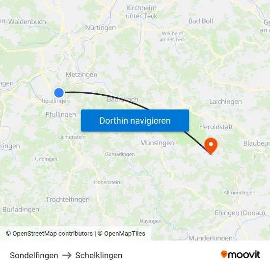 Sondelfingen to Schelklingen map