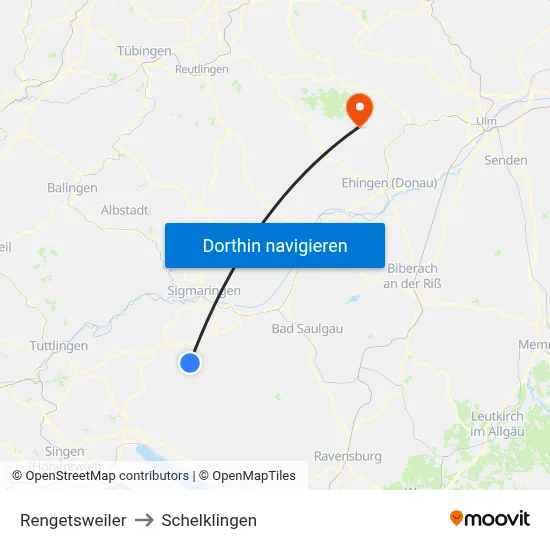 Rengetsweiler to Schelklingen map