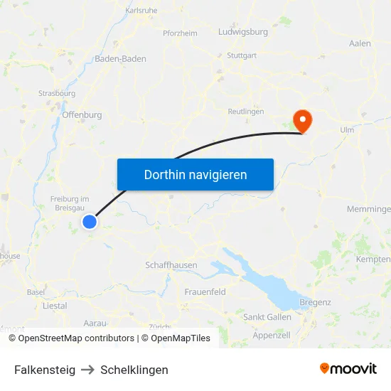 Falkensteig to Schelklingen map