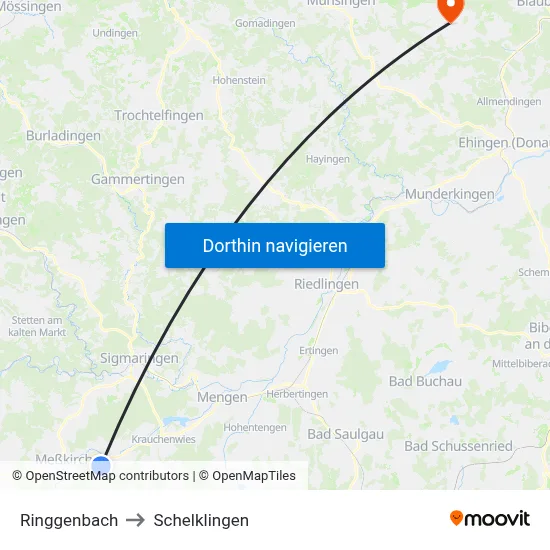 Ringgenbach to Schelklingen map