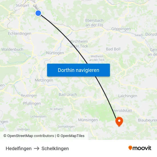 Hedelfingen to Schelklingen map