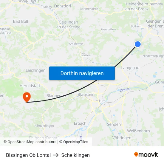 Bissingen Ob Lontal to Schelklingen map
