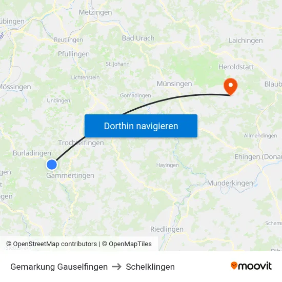 Gemarkung Gauselfingen to Schelklingen map