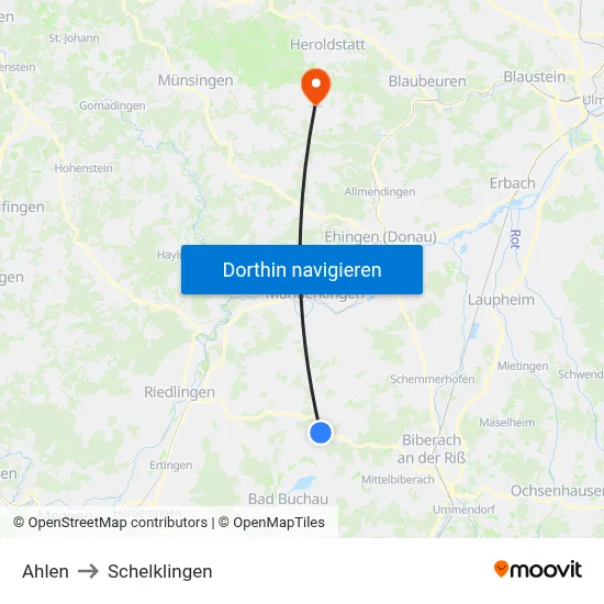 Ahlen to Schelklingen map