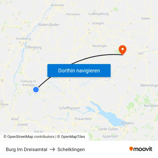 Burg Im Dreisamtal to Schelklingen map