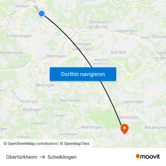 Obertürkheim to Schelklingen map