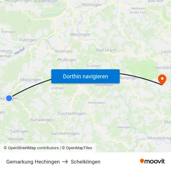 Gemarkung Hechingen to Schelklingen map