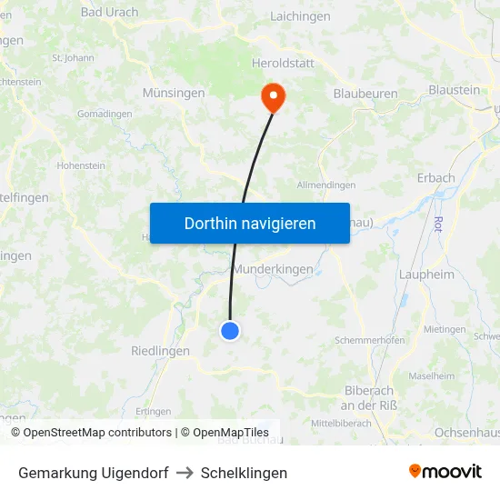 Gemarkung Uigendorf to Schelklingen map