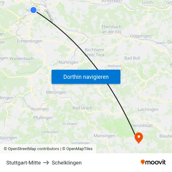 Stuttgart-Mitte to Schelklingen map