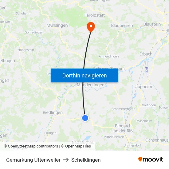 Gemarkung Uttenweiler to Schelklingen map