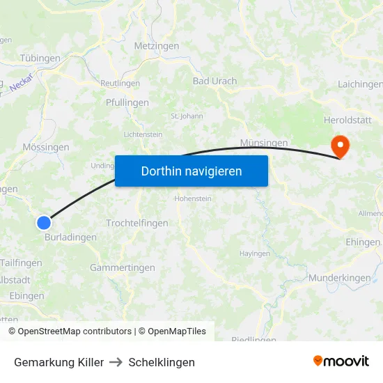 Gemarkung Killer to Schelklingen map