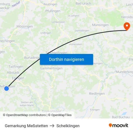 Gemarkung Meßstetten to Schelklingen map