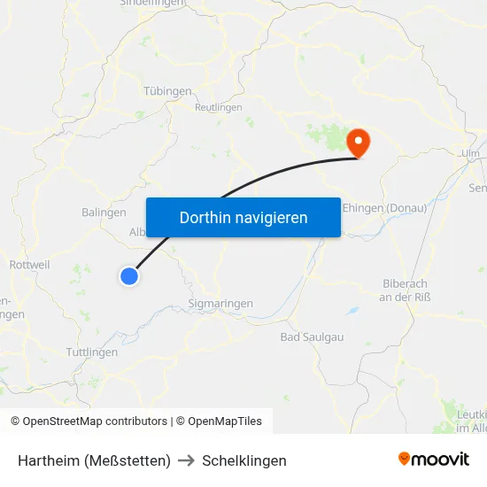 Hartheim (Meßstetten) to Schelklingen map