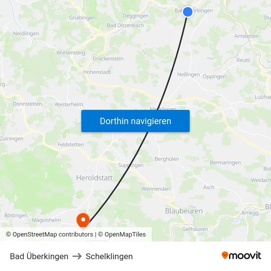 Bad Überkingen to Schelklingen map