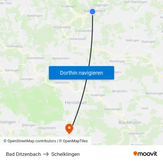 Bad Ditzenbach to Schelklingen map