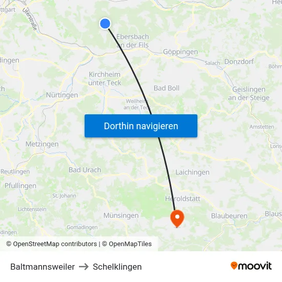 Baltmannsweiler to Schelklingen map
