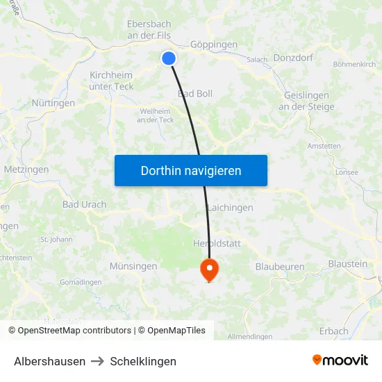 Albershausen to Schelklingen map